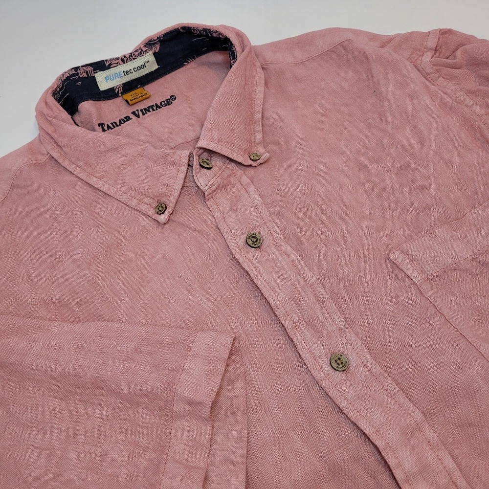 Taylor Vintage Men's XXL‎ Red Linen 'PureTec Cool' Short sleeved Shirt Summer